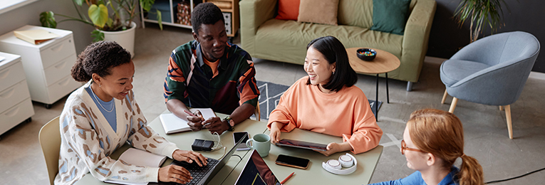 Professionals in workplace discussion